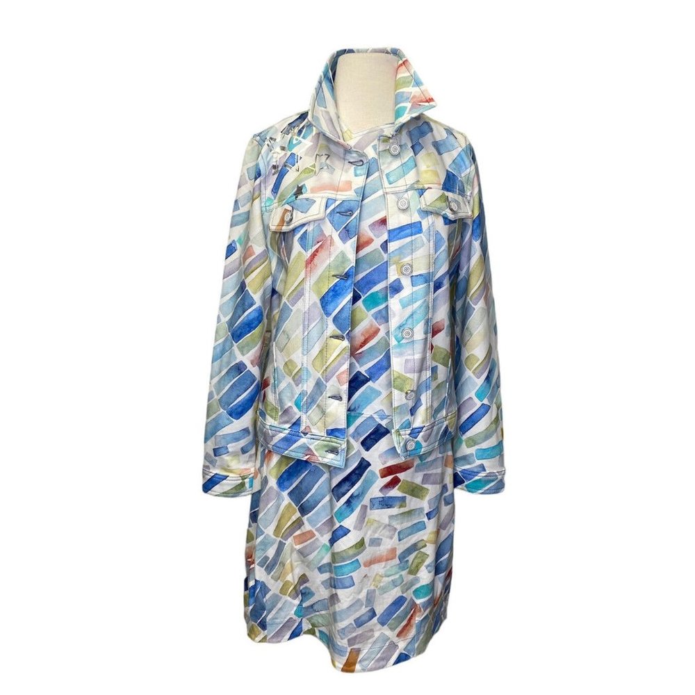 Simply‎ Art By Dolcezza Jacket Dress Set Small Group Think Watercolor Blue White